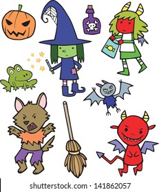 Assortment of Cute Halloween Cartoon Characters