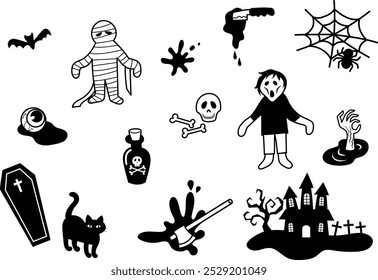 Surtido de lindos dibujos de líneas de Ilustración vectorial de terror
