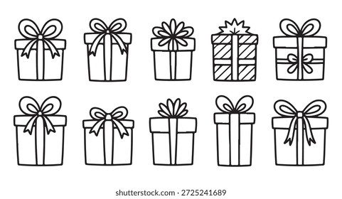 Assortment of decorative presents bold outline style collection striped pattern boxes for commercial use packaging asset
