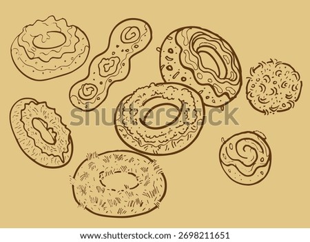 An assortment of delicious donuts with unique toppings and shapes. The image captures the essence of a sweet treat
