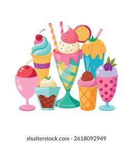 Assortment of Delicious Ice Cream Cones and Sundaes