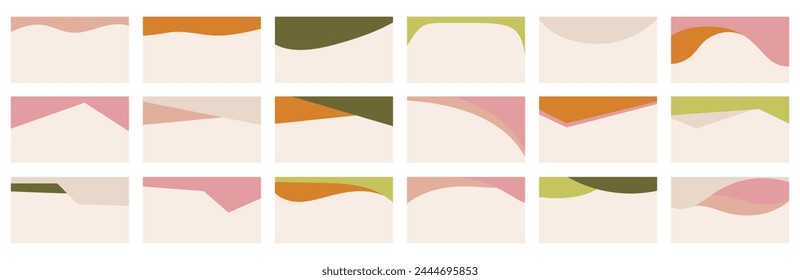 Assortment of different shapes for website headers or footers in modern organic boho colors palette. Template for dividing elements in a design layout for landing pages. Basic headline portrayed in a