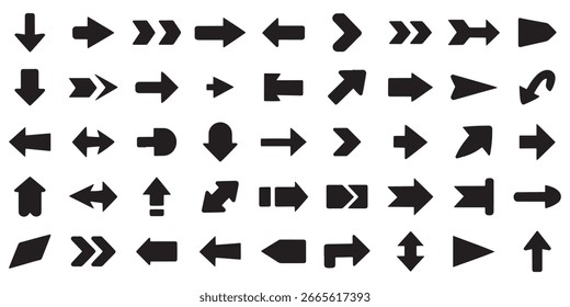 Assortment of Directional Arrows Diverse Styles and Shapes for Wayfinding and Graphical Elements in Black and White Presentation