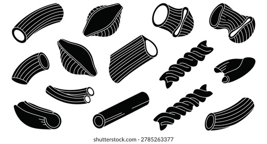 Assortment of dry pasta vector graphics with italian food industry carb loading macaroni