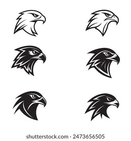 Assortment of dynamic falcon head logo silhouettes in black.