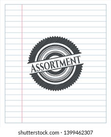 Assortment emblem drawn in pencil. Vector Illustration. Detailed.