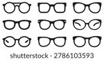 Assortment of eyeglasses, retro frames, modern styles, spectacles, optical eyewear, transparent background vector.