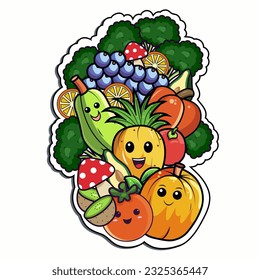 Assortment Food Cartoon Character of Vegetable and Fruit.