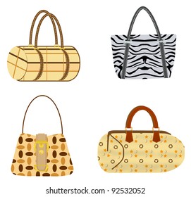 assortment of four women's purses isolated on white