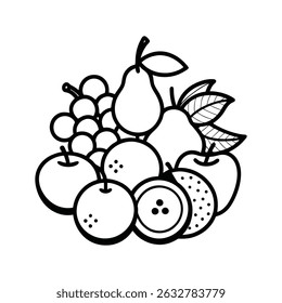 Assortment of Fresh Fruits in a Line Art Style