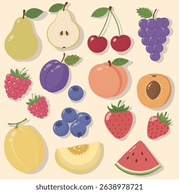 Assortment of fresh summer fruits and berries.