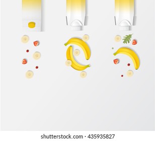 Assortment of fruit and vegetables smoothies in carton package. organic ingredients. fruit health or detox diet food concept.
 