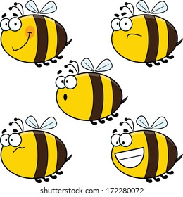 Assortment of funny cartoon vector bees. 