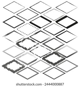 Assortment of grunge frame and border designs. Collection of various square shapes. Vector illustration. EPS 10.