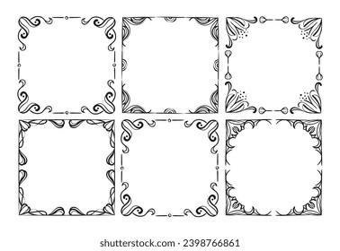 Assortment of hand drawn ornamental frames