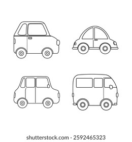 Assortment of hand drawn outline cars