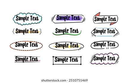 An assortment of hand-drawn speech bubbles containing the text "Sample Text", intended for use in design projects.