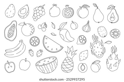 An assortment of hand-drawn vegetables arranged on a white background for artistic inspiration