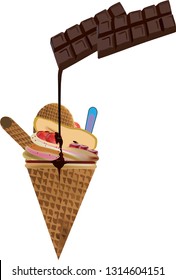 assortment of ice cream with chocolate