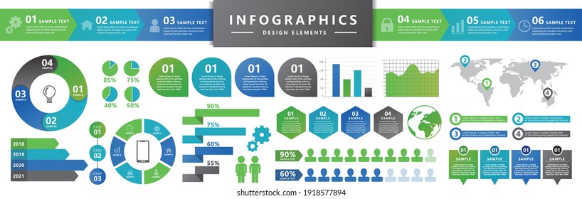 Assortment of infographics useful for planning documents and business scenes