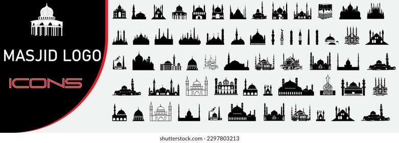 Assortment of Islamic windows, arches, stars, mosque doors, mosque domes, and lanterns in the oriental style of Ramadan Kareem and Islam Mubarak.