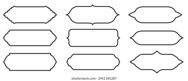 Assortment of Islam's traditional horizontal window or door designs for border or separator design. Collection of Mosque Muslim frames in outline.