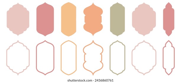 Assortment of Islam's traditional window designs. Collection of Mosque Muslim frames in both silhouette and outline.