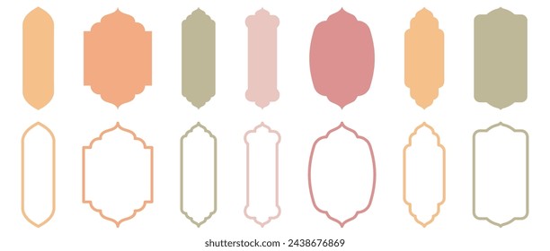 Assortment of Islam's traditional window designs. Collection of Mosque Muslim frames in both silhouette and outline.