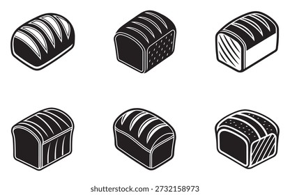 Sortimento de Ilustrações de Pão de Pão Isométrico em Preto e Branco Estilo Gráfico para Padaria Design ou Projetos Culinários