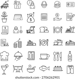 Assortment of Linear Icons Representing Various Aspects of Modern Life.
