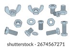 Assortment of metal fasteners and components for mechanical assembly and construction projects
