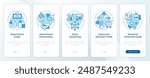 Assortment planning tools blue onboarding mobile app screen. Walkthrough 5 steps editable graphic instructions with linear concepts. UI, UX, GUI template