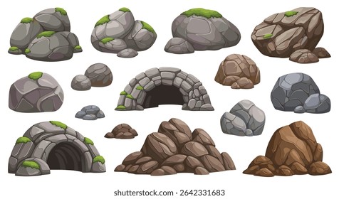 Uma variedade de rochas Boulders e pedras com musgo e formações interessantes