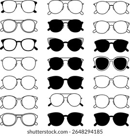 Assortment of Stylish Eyeglasses and Sunglasses Vector Collection, Minimalist Design