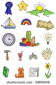 An assortment of various clip art.
