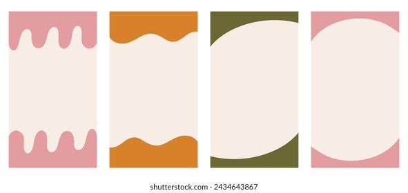 Assortment of various shapes for header and footer in vertical stories, promo site. Ornamental border separator for imaginative design in uncomplicated vector flat style. Earthy Boho color palette.