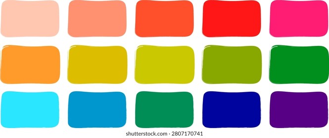 Assortment of vibrant rectangular paint textures and creative watercolor background blocks