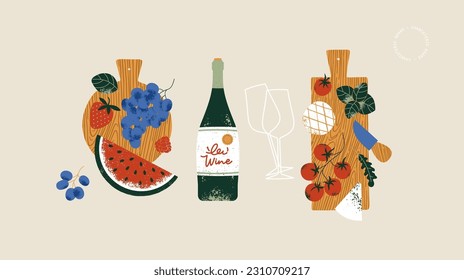 La variedad de aperitivos de vino. Comida de embutidos. Comida antipasti.