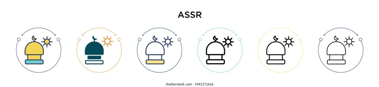 Assr Icon in vollem, dünnen Linie, Umriss und Strich Stil. Vektorgrafik von zwei farbigen und schwarzen Vektorgrafik-Symbolen kann für mobile, iPhone-, web-basierte