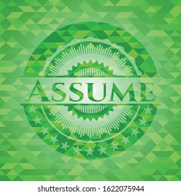Assume green emblem with mosaic background. Vector Illustration. Detailed.