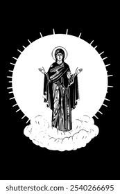 The Assumption of Blessed Virgin Mary black and white