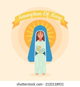 Assumption of Mary day vector illustration for the  greeting in flat style. Virgin Mary icon vector. Assumption of Mary Poster, August 15. Important day design