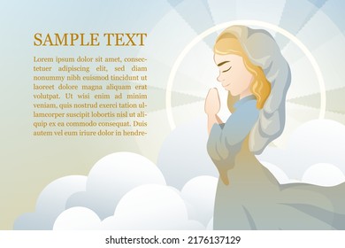 Assumption of Mary praying in the heaven light art cartoon 