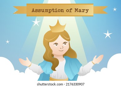 Assumption of May. Feast of the Assumption of the Blessed Virgin Mary. Mother Virgin Mary banner