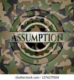 Assumption written on a camo texture