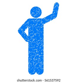 Assurance Pose grainy textured icon for overlay watermark stamps. Flat symbol with dust texture. Dotted vector blue ink rubber seal stamp with grunge design on a white background.