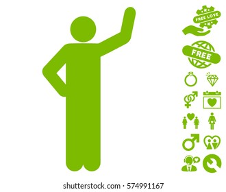 Assurance Pose pictograph with bonus valentine pictures. Vector illustration style is flat iconic eco green symbols on white background.