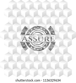 Assure grey emblem with geometric cube white background