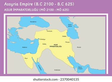 assyria empire map vector bc 2100-625