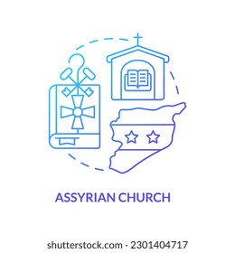 Assyrian church blue gradient concept icon. Arab countries culture. Christian confession type abstract idea thin line illustration. Isolated outline drawing. Myriad Pro-Bold font used